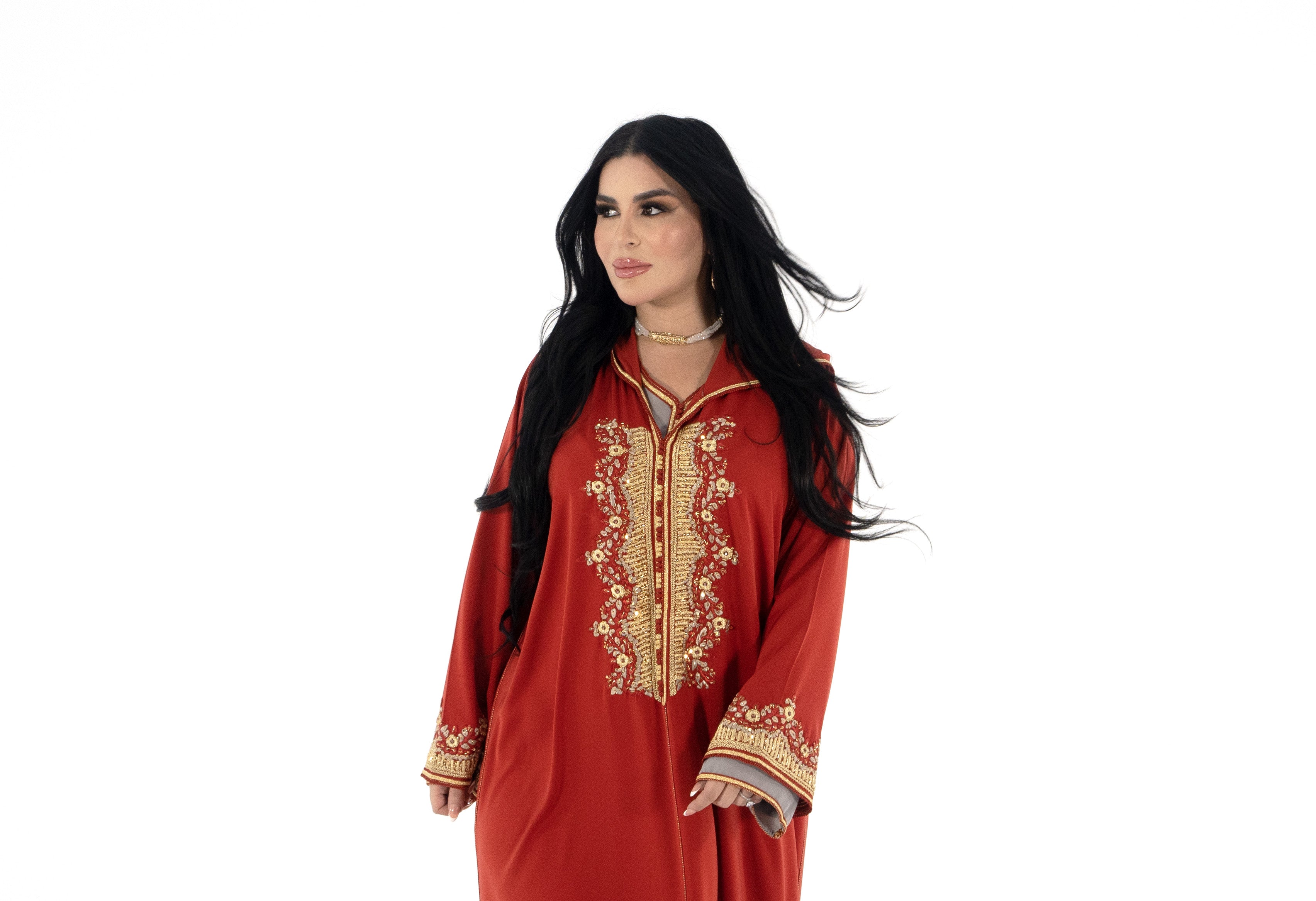 Jellaba Jenna - Soie Rouge Royale (جلابة الحرير الحمراء الملكية) - Pièce unique L/XL - Kan Ya Makan