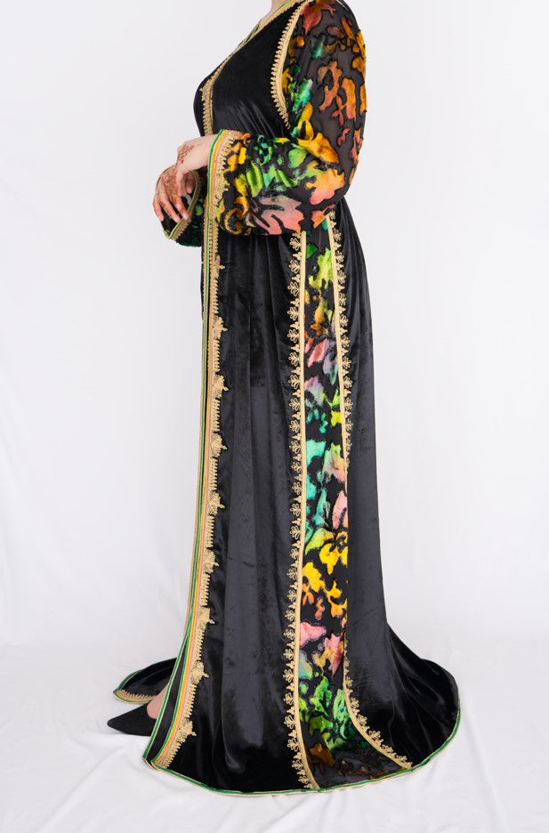 Lebssa 2 pièces en velour noir multicouleur - faite à la main - M-L - Kan Ya Makan