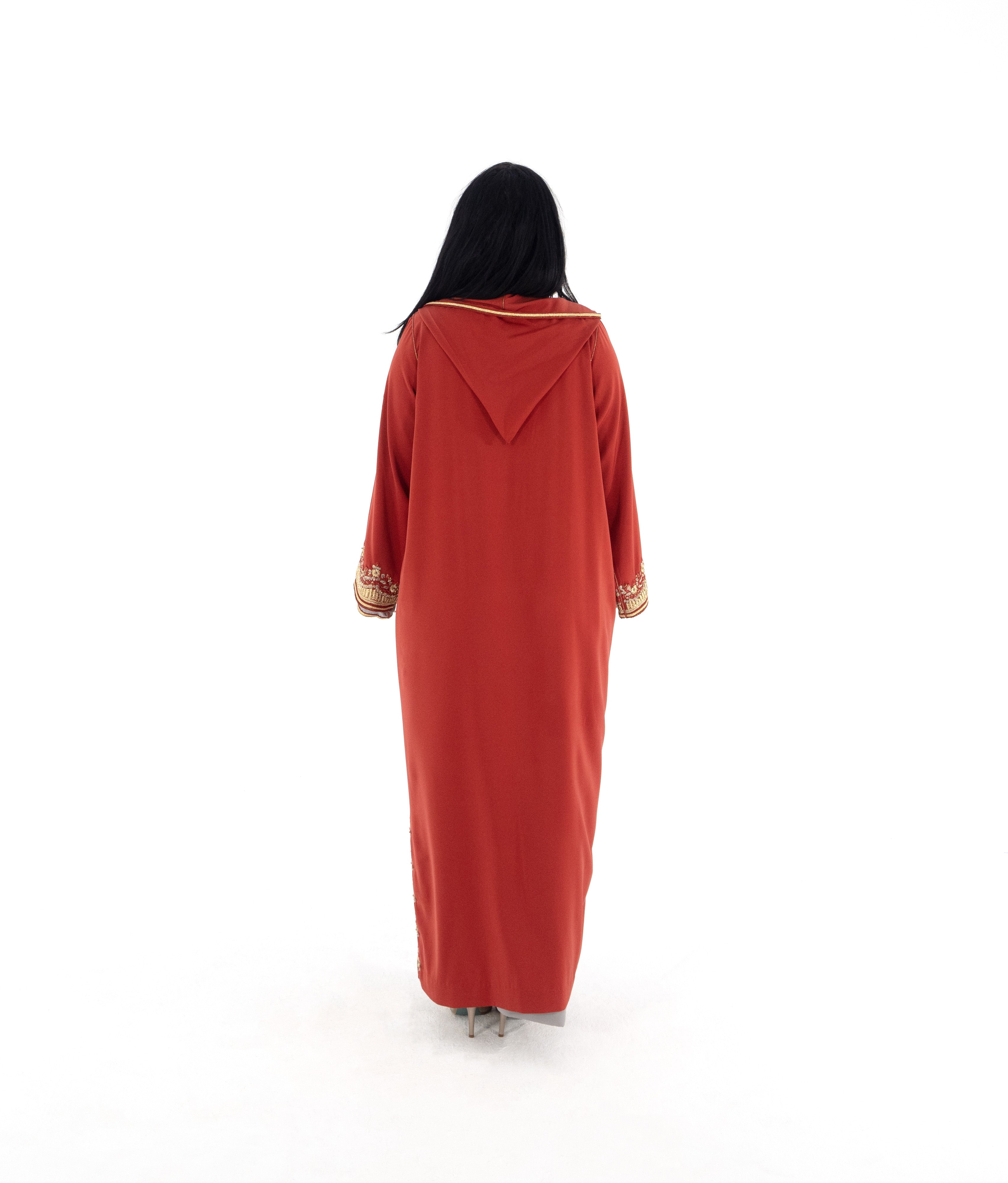 Jellaba Jenna - Soie Rouge Royale (جلابة الحرير الحمراء الملكية) - Pièce unique L/XL - Kan Ya Makan