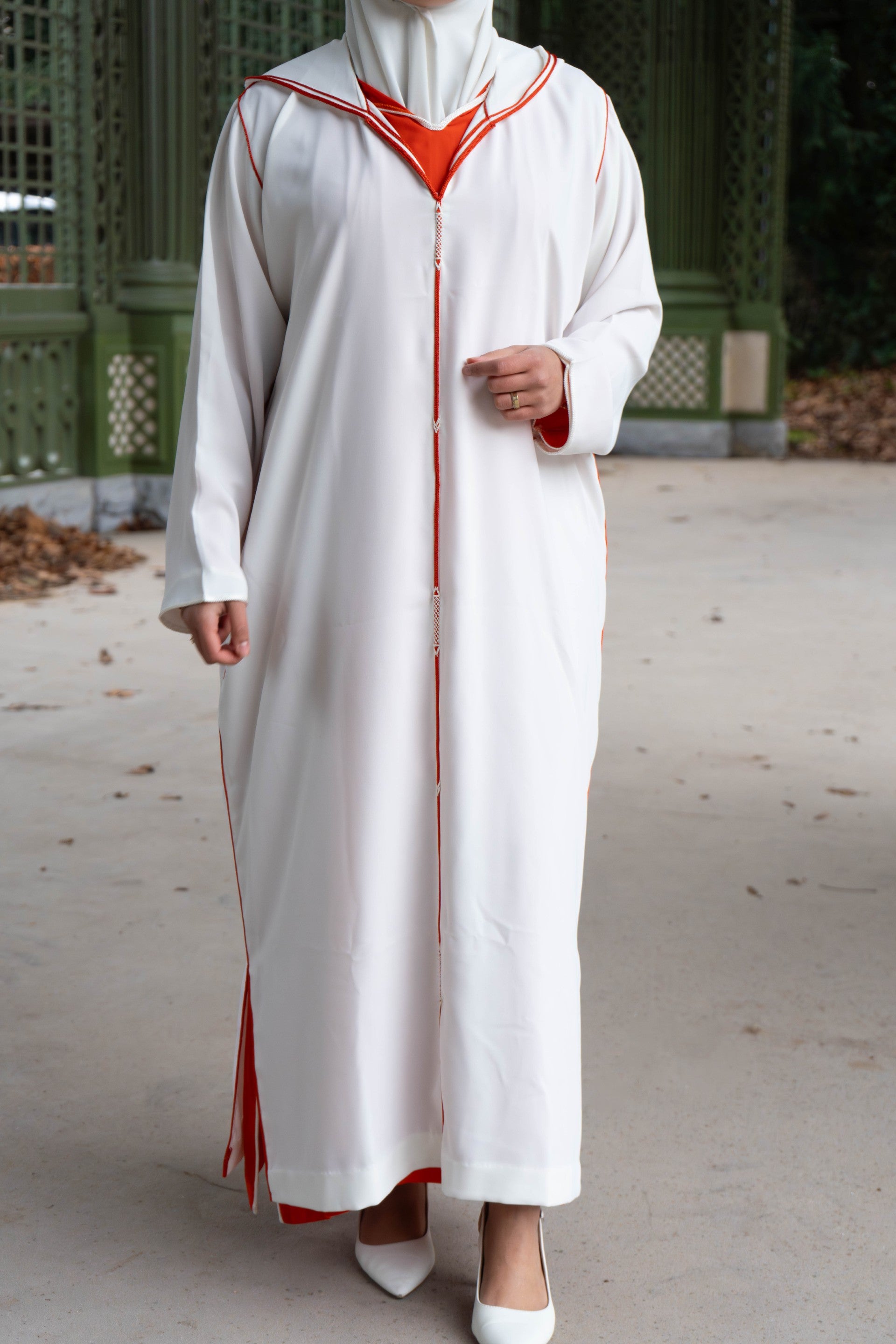 Jellaba 2 pièces - orange/blanc - HERMES - Kan Ya Makan