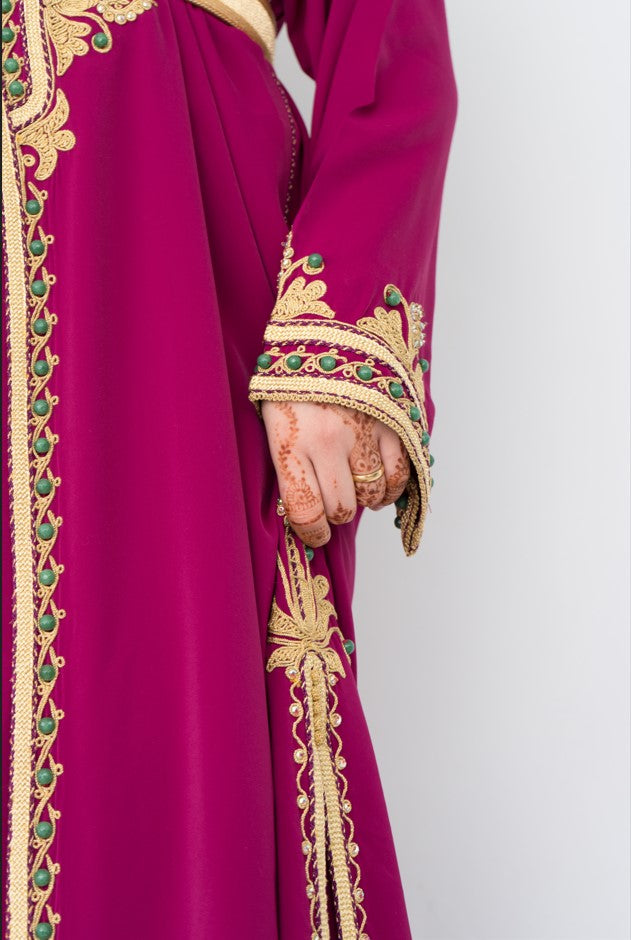 Lebssa Unique Bordeaux Mauve avec Broderie Main Dorée et Verte - Taille: M/L - Kan Ya Makan