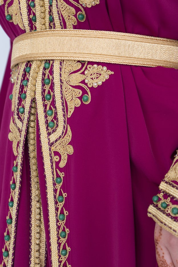 Lebssa Unique Bordeaux Mauve avec Broderie Main Dorée et Verte - Taille: M/L - Kan Ya Makan