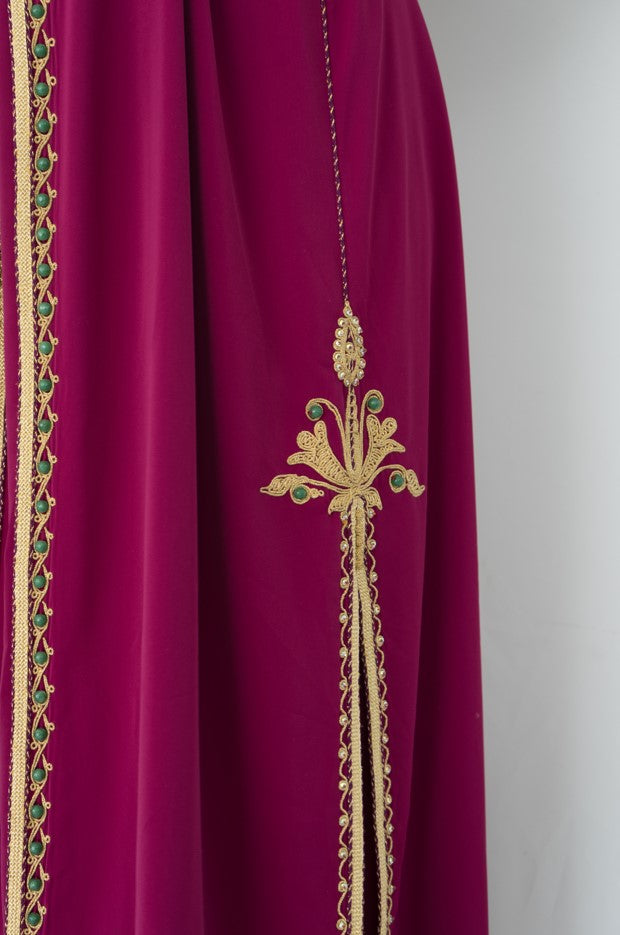 Lebssa Unique Bordeaux Mauve avec Broderie Main Dorée et Verte - Taille: M/L - Kan Ya Makan