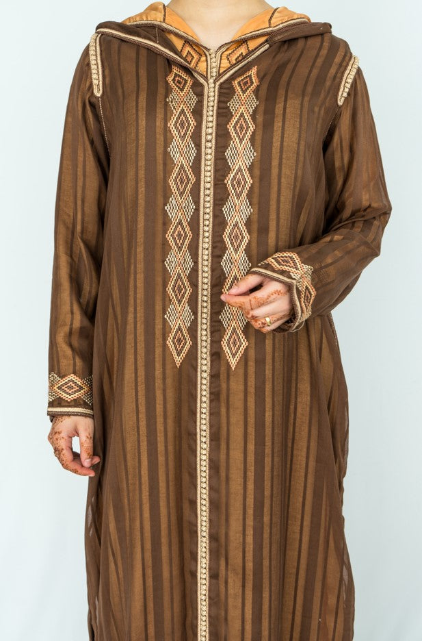 Jellaba Taqlidia Deux Pièces Brune et Beige - Taille: M - Kan Ya Makan