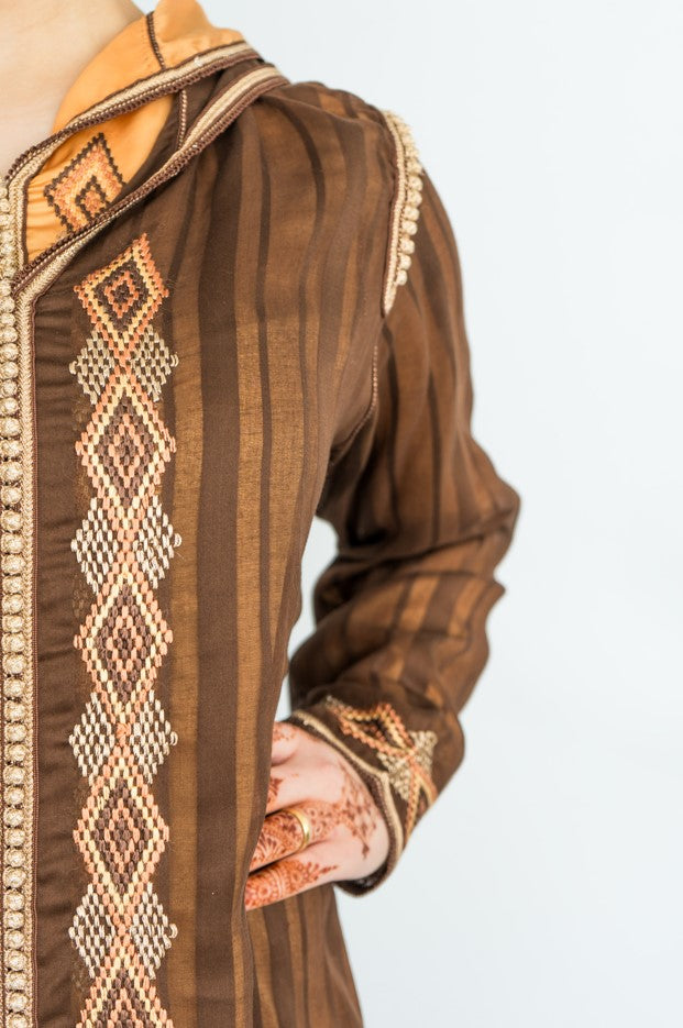 Jellaba Taqlidia Deux Pièces Brune et Beige - Taille: M - Kan Ya Makan