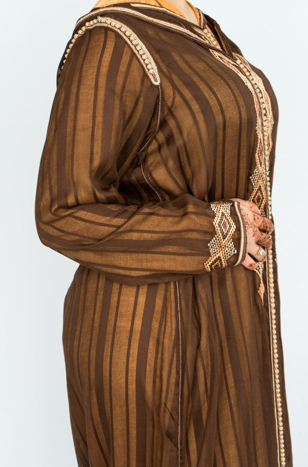 Jellaba Taqlidia Deux Pièces Brune et Beige - Taille: M - Kan Ya Makan