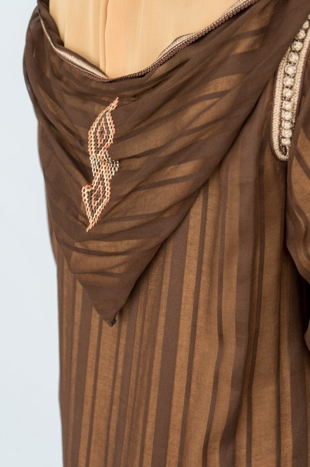 Jellaba Taqlidia Deux Pièces Brune et Beige - Taille: M - Kan Ya Makan