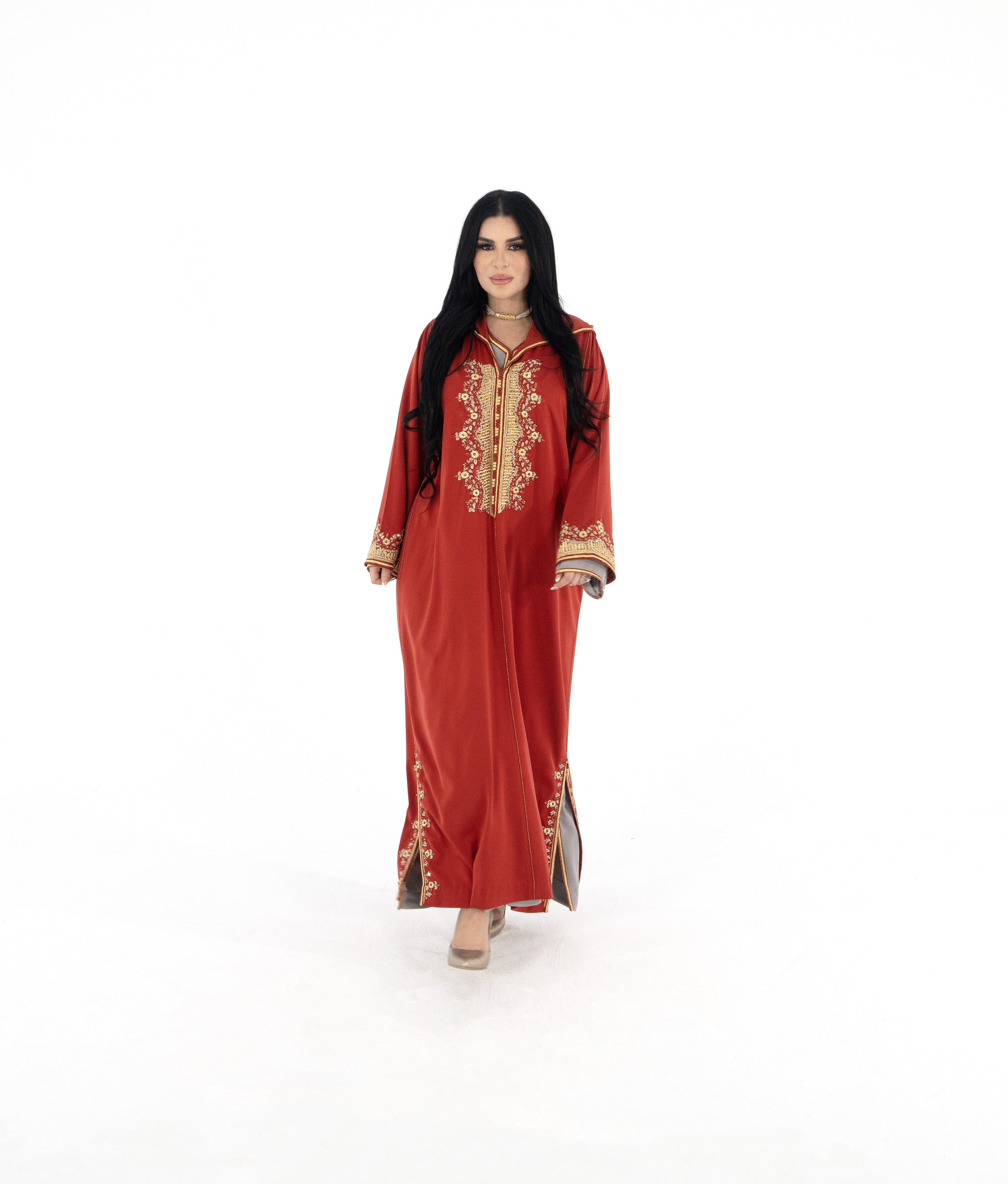 Jellaba Jenna - Soie Rouge Royale (جلابة الحرير الحمراء الملكية) - Pièce unique L/XL - Kan Ya Makan