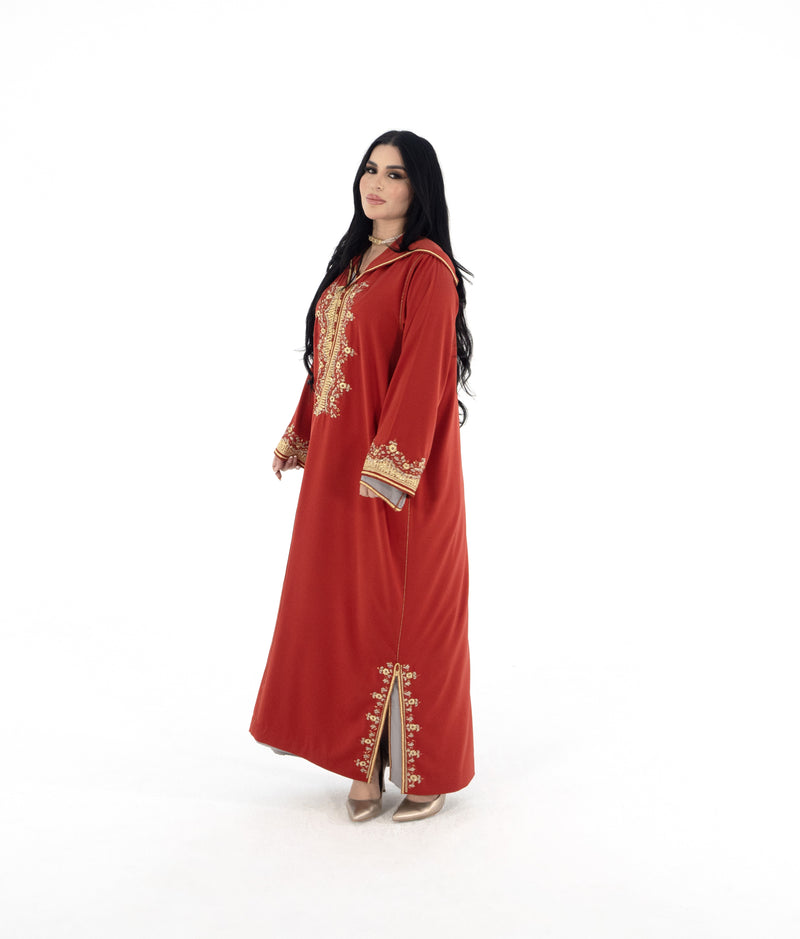 Jellaba Jenna - Soie Rouge Royale (جلابة الحرير الحمراء الملكية) - Pièce unique L/XL