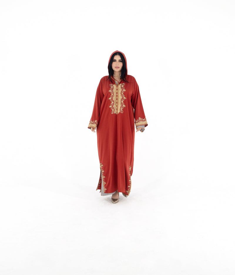 Jellaba Jenna - Soie Rouge Royale (جلابة الحرير الحمراء الملكية) - Pièce unique L/XL