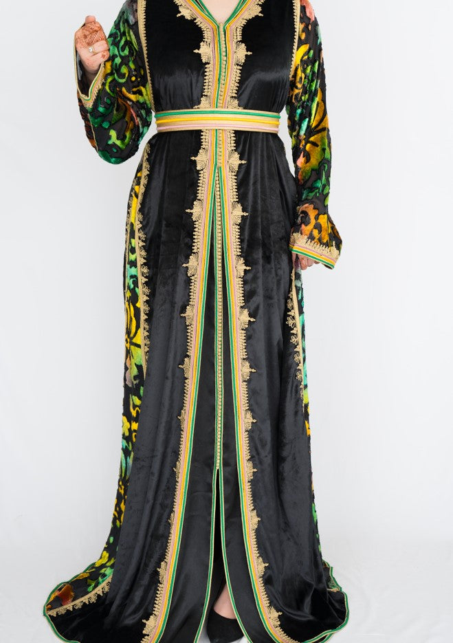 Lebssa 2 pièces en velour noir multicouleur - faite à la main - M-L - Kan Ya Makan