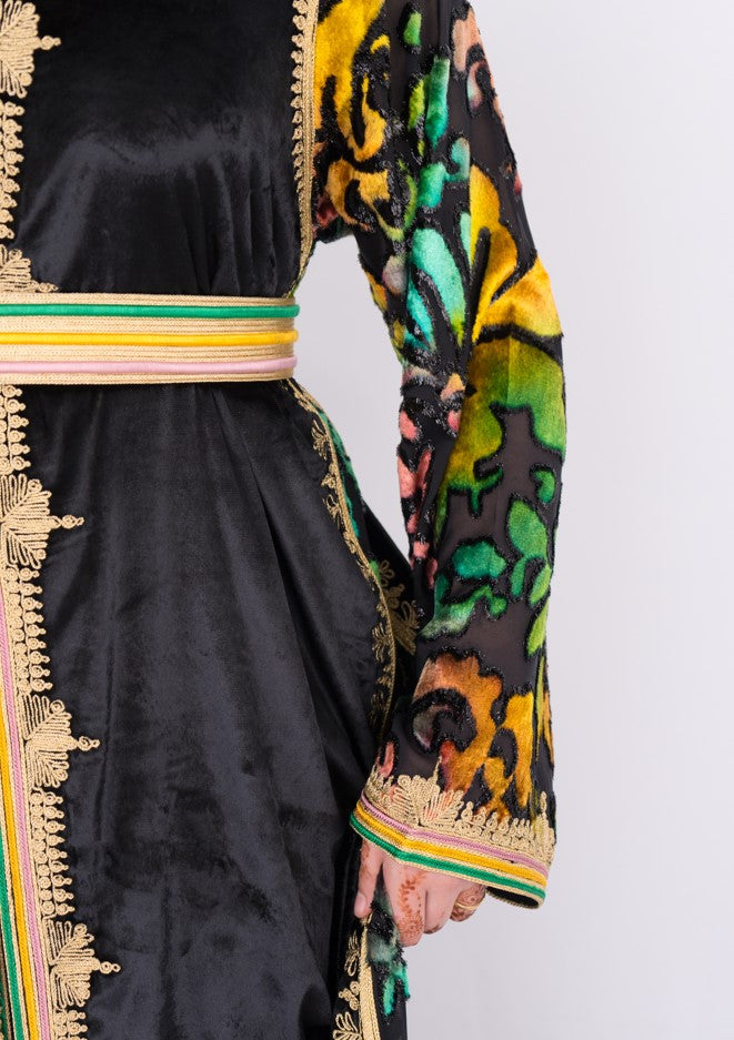 Lebssa 2 pièces en velour noir multicouleur - faite à la main - M-L - Kan Ya Makan