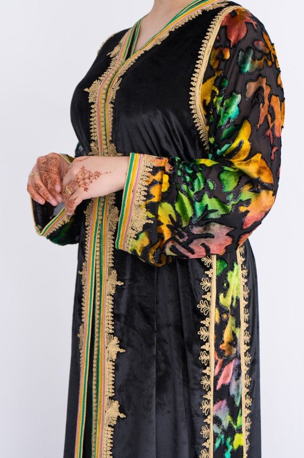 Lebssa 2 pièces en velour noir multicouleur - faite à la main - M-L - Kan Ya Makan