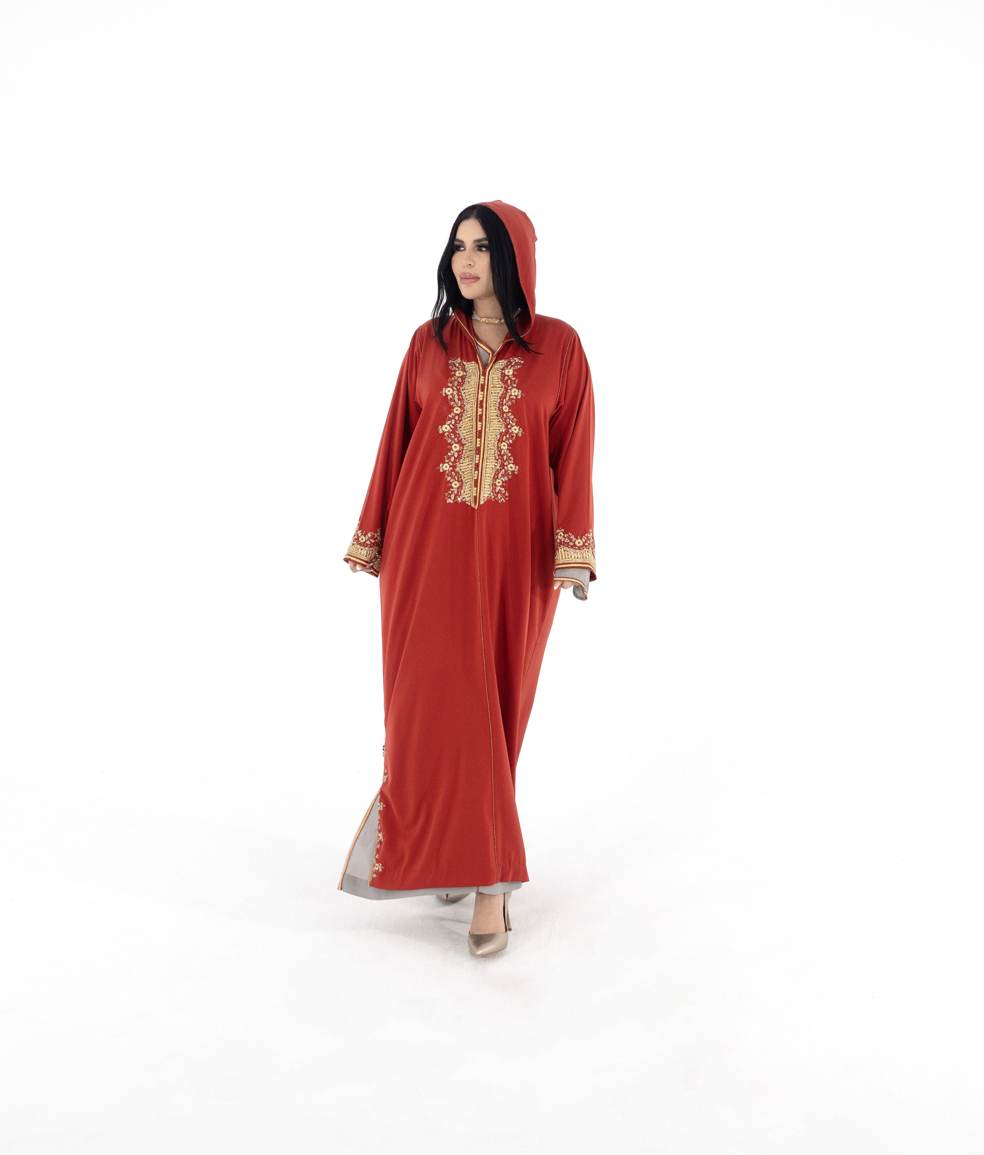 Jellaba Jenna - Soie Rouge Royale (جلابة الحرير الحمراء الملكية) - Pièce unique L/XL - Kan Ya Makan