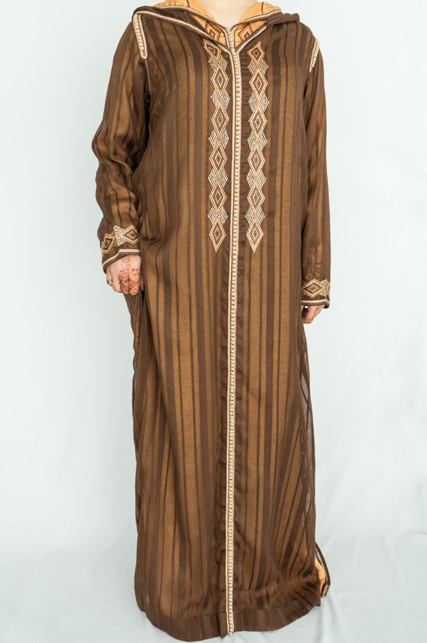 Jellaba Taqlidia Deux Pièces Brune et Beige - Taille: M - Kan Ya Makan