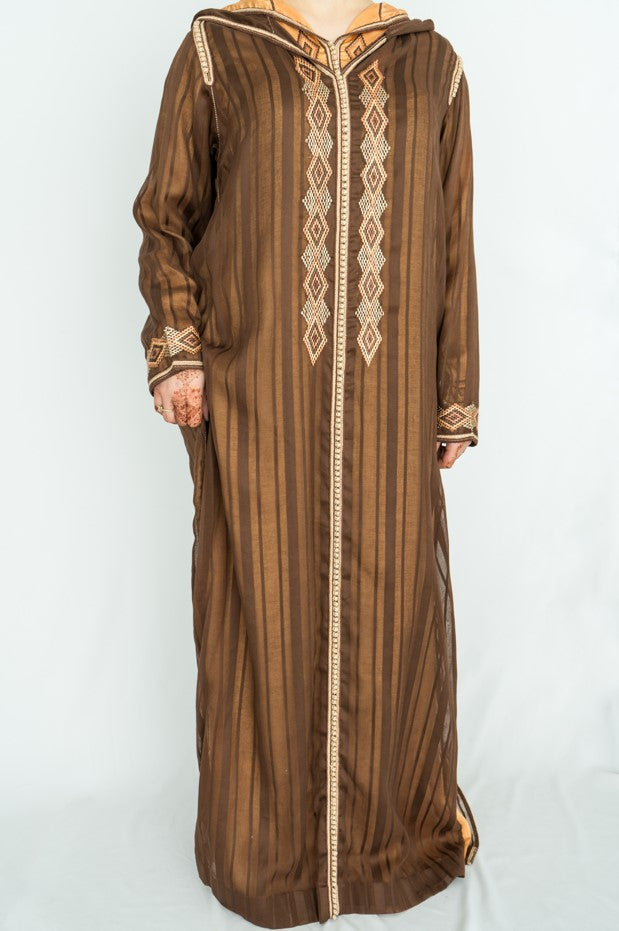 Jellaba Taqlidia Deux Pièces Brune et Beige - Taille: M